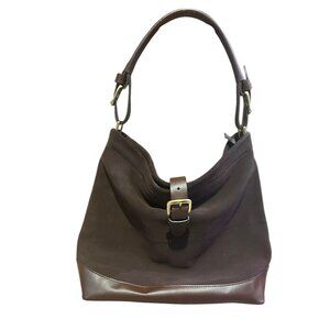 Land’s End Brown Suede Hobo Bag Leather Trim Gold Hardware Boho Slouchy Tote